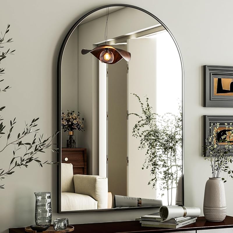 HARRITPURE 24x36 Arched Wall Mirror with Black Metal Frame for Vanity