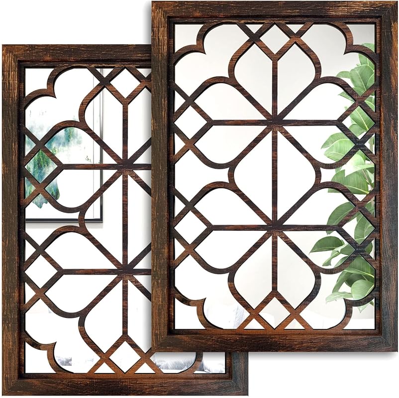 Wocred 2-Piece Rustic Rectangular Wall Mirrors, Caramel Farmhouse Acce