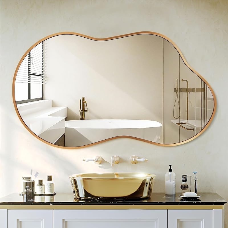 Dorlicecass 20x36 Gold Irregular Wall Mirror, Tempered Glass Decorativ