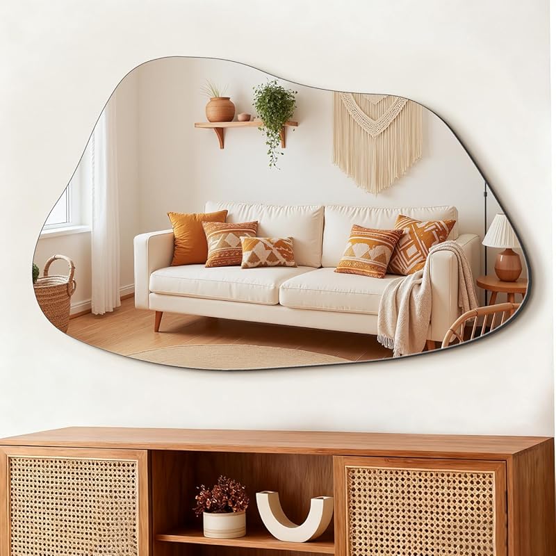 FICTOR Asymmetrical Wall Mirror, 36x24 Modern Decorative Accent for En