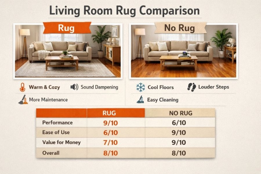 Rug vs No Rug in Living Room Comparison Table
