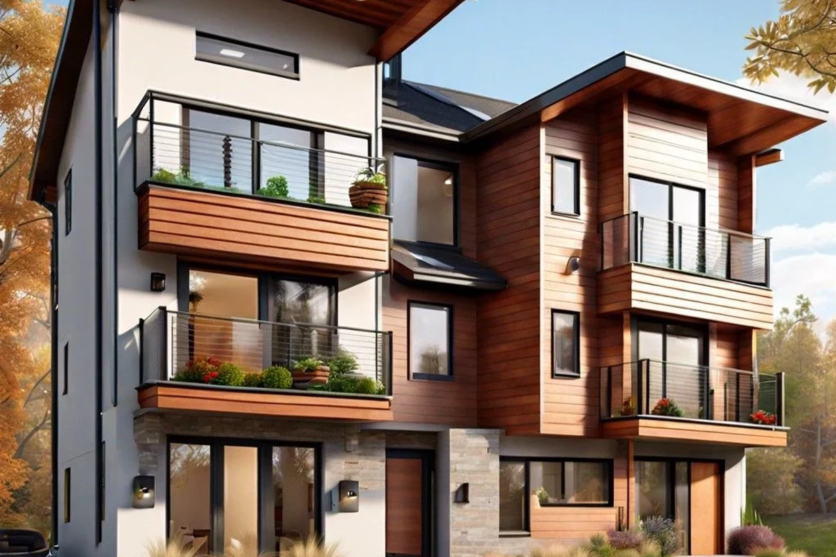 Multi family home exterior with separate units and shared driveway