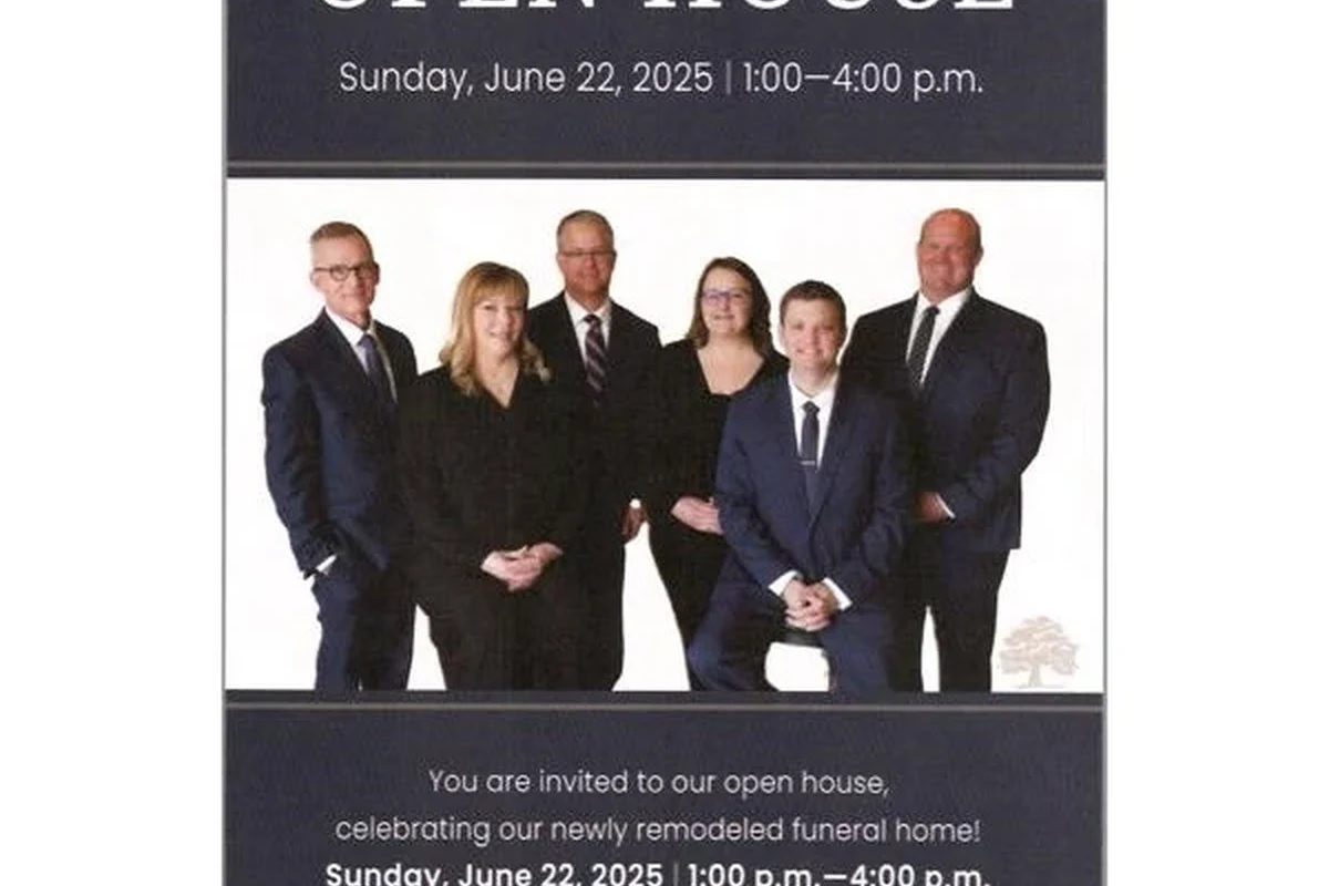 Obituary listing page on a funeral home website with service details and memorial information
